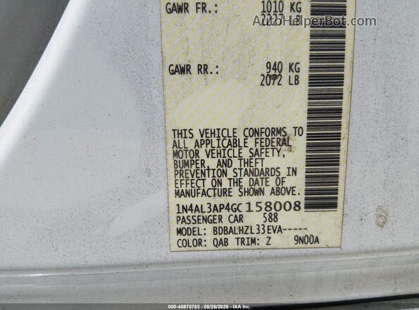 1N4AL3AP4GC158008 2016 NISSAN ALTIMA White Vista del compartimento del motor