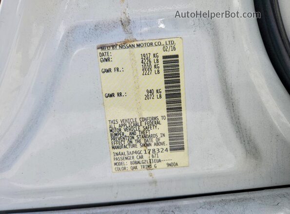 1N4AL3AP4GC178324 2016 NISSAN ALTIMA White Widok komory silnika