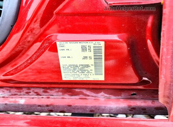 1N4AL3AP4GC230213 2016 NISSAN ALTIMA Maroon VIN კოდის სტიკერის ხედი