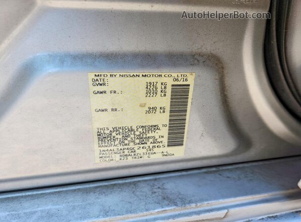 1N4AL3AP4GC261865 2016 NISSAN ALTIMA Серебряный Вид наклейки с VIN-кодом