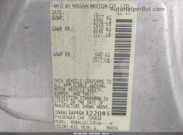 1N4AL3AP4GN322085 2016 NISSAN ALTIMA Silver Engine compartment view