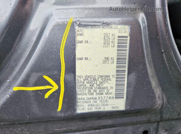 1N4AL3AP4GN357788 2016 NISSAN ALTIMA Gray ძრავის განყოფილების ხედი