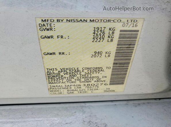 1N4AL3AP4GN380276 2016 NISSAN ALTIMA White Engine compartment view