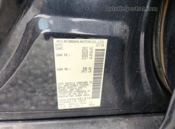 1N4AL3AP4GN381976 2016 NISSAN ALTIMA Угольный Вид наклейки с VIN-кодом