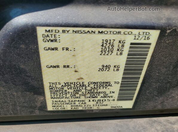 1N4AL3AP4HC168054 2017 NISSAN ALTIMA Gray Շարժիչի բաժամունքի տեսք
