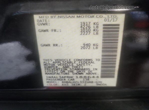 1N4AL3AP4HC188644 2017 NISSAN ALTIMA Black ძრავის განყოფილების ხედი