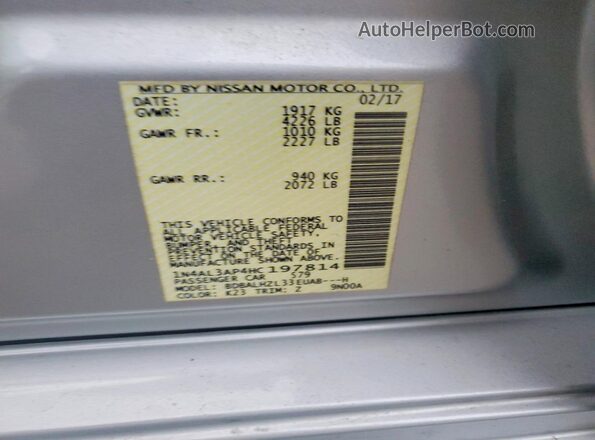 1N4AL3AP4HC197814 2017 NISSAN ALTIMA Silver VIN կոդի պիտակի տեսք