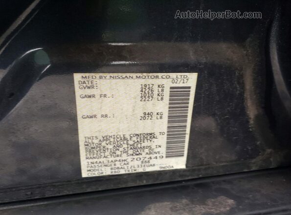 1N4AL3AP4HC207449 2017 NISSAN ALTIMA Угольный Вид наклейки с VIN-кодом