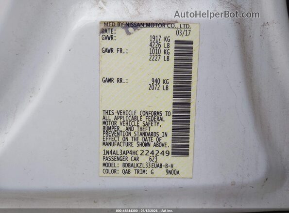 1N4AL3AP4HC224249 2017 NISSAN ALTIMA White Widok komory silnika