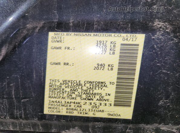 1N4AL3AP4HC235333 2017 NISSAN ALTIMA Charcoal VIN sticker view