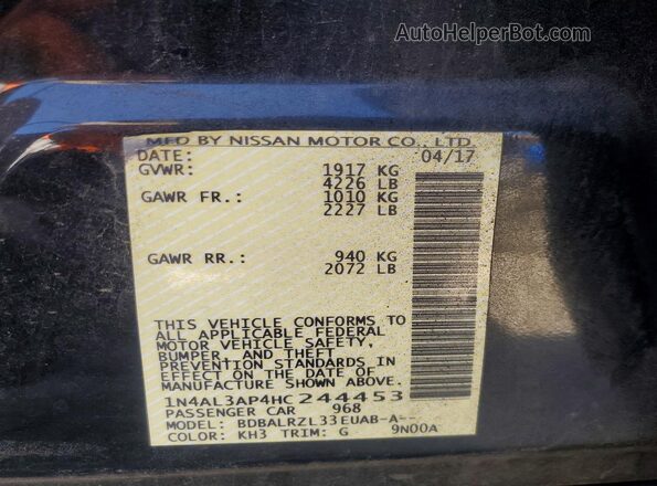 1N4AL3AP4HC244453 2017 NISSAN ALTIMA Черный Вид подкапотного пространства