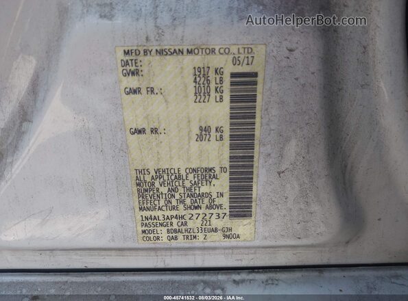 1N4AL3AP4HC272737 2017 NISSAN ALTIMA White Vista del compartimento del motor