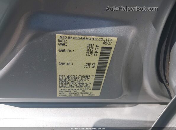 1N4AL3AP4HC487874 2017 NISSAN ALTIMA Silver Вид підкапотного простору