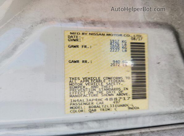 1N4AL3AP4HC488717 2017 NISSAN ALTIMA White Շարժիչի բաժամունքի տեսք