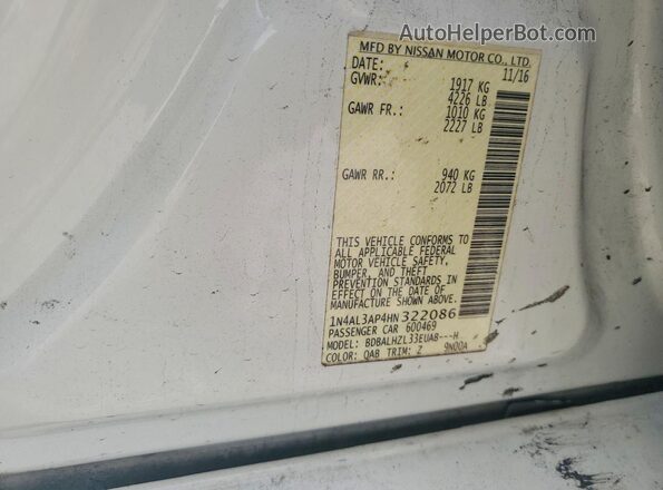1N4AL3AP4HN322086 2017 NISSAN ALTIMA White Widok komory silnika