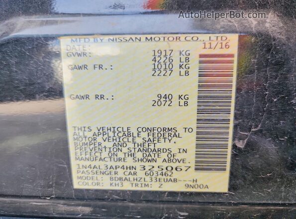 1N4AL3AP4HN325067 2017 NISSAN ALTIMA Black ძრავის განყოფილების ხედი