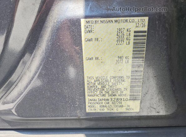 1N4AL3AP4HN328910 2017 NISSAN ALTIMA Gray Вид підкапотного простору