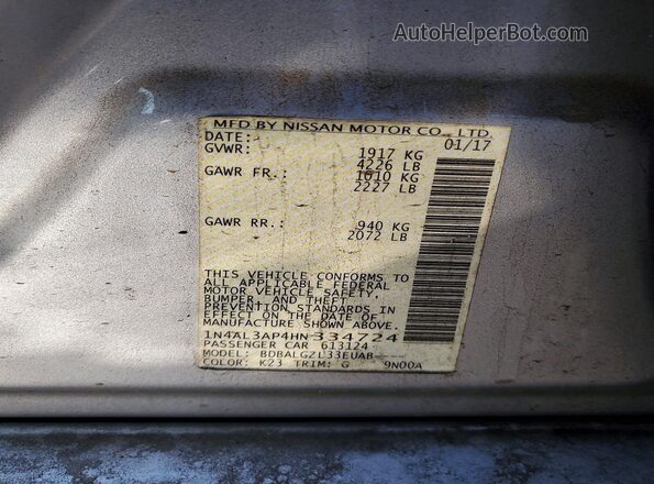1N4AL3AP4HN334724 2017 NISSAN ALTIMA Gray Widok naklejki z numerem VIN