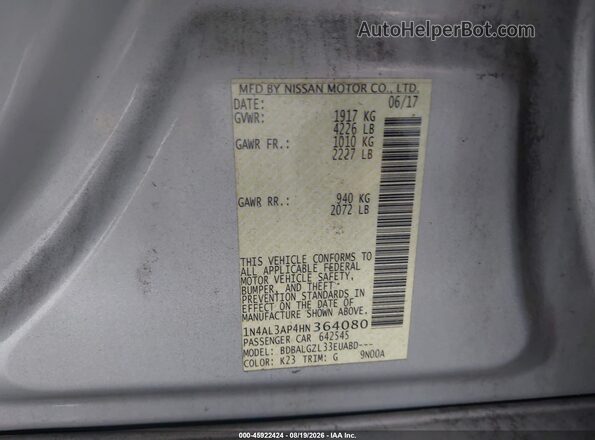 1N4AL3AP4HN364080 2017 NISSAN ALTIMA Silver Շարժիչի բաժամունքի տեսք