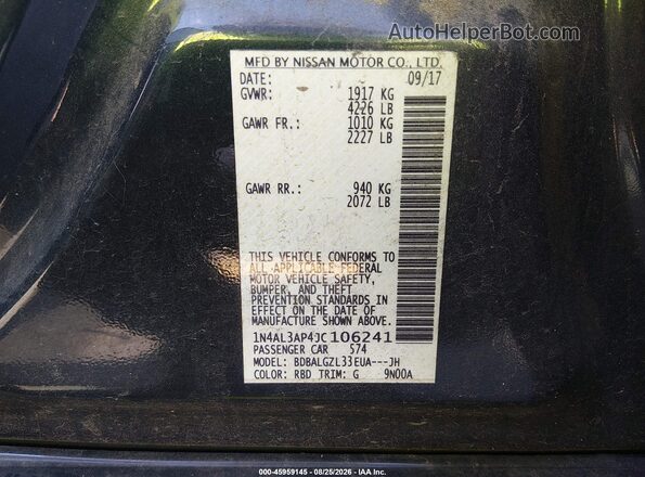 1N4AL3AP4JC106241 2018 NISSAN ALTIMA Black ძრავის განყოფილების ხედი