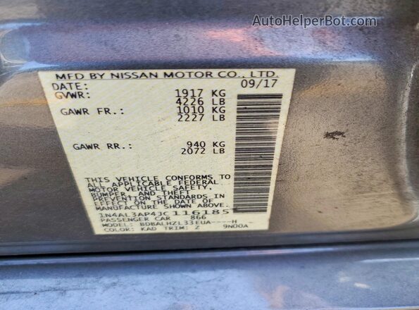 1N4AL3AP4JC116185 2018 NISSAN ALTIMA Gray Вид підкапотного простору