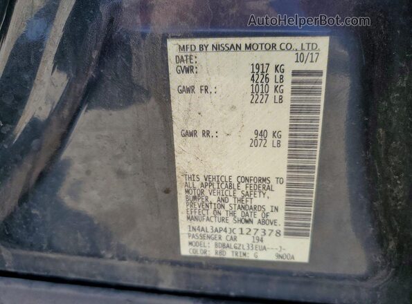 1N4AL3AP4JC127378 2018 NISSAN ALTIMA Black Вид підкапотного простору