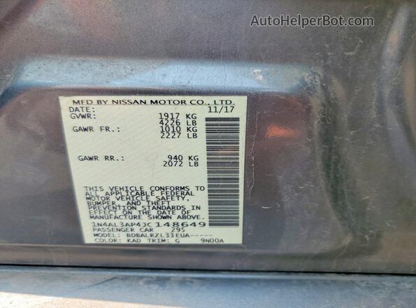 1N4AL3AP4JC148649 2018 NISSAN ALTIMA Gray ძრავის განყოფილების ხედი