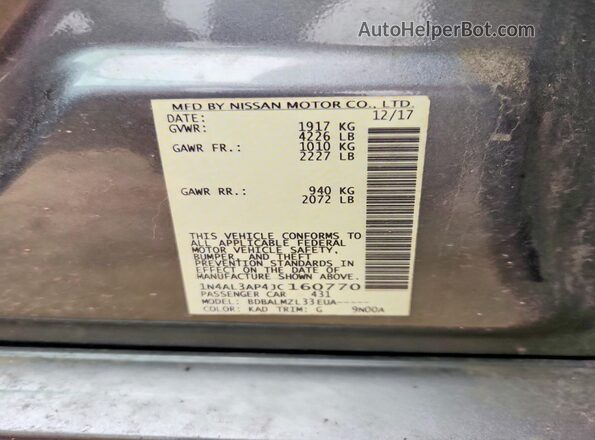 1N4AL3AP4JC160770 2018 NISSAN ALTIMA Charcoal Engine compartment view