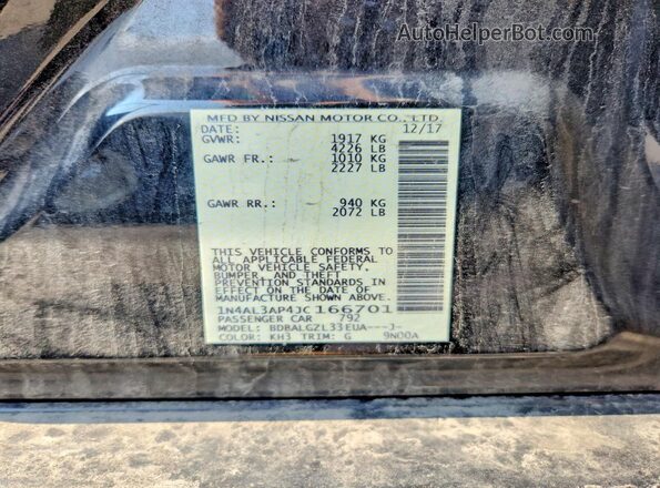 1N4AL3AP4JC166701 2018 NISSAN ALTIMA Black VIN კოდის სტიკერის ხედი