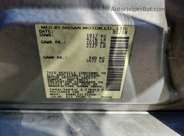 1N4AL3AP4JC179027 2018 NISSAN ALTIMA Silver Вид підкапотного простору