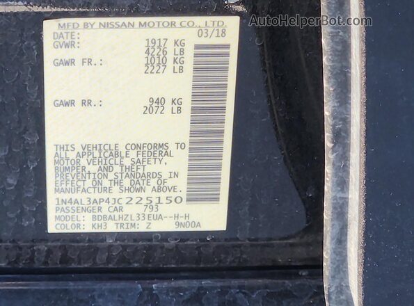 1N4AL3AP4JC225150 2018 NISSAN ALTIMA Black Вид підкапотного простору