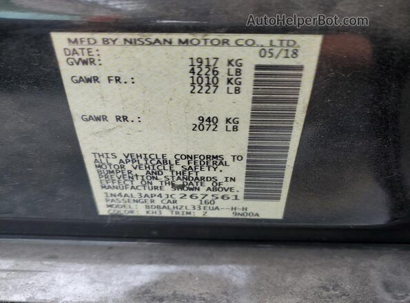 1N4AL3AP4JC267561 2018 NISSAN ALTIMA Black Вид підкапотного простору