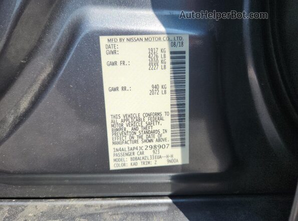 1N4AL3AP4JC298907 2018 NISSAN ALTIMA Gray Vista del compartimento del motor
