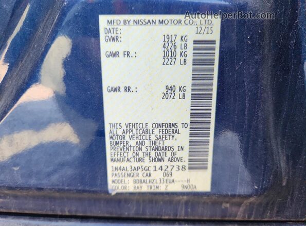 1N4AL3AP5GC142738 2016 NISSAN ALTIMA Blue Engine compartment view