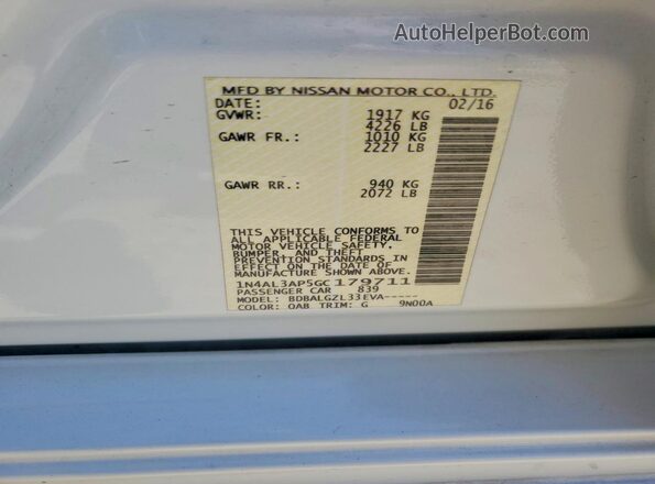 1N4AL3AP5GC179711 2016 NISSAN ALTIMA White Շարժիչի բաժամունքի տեսք
