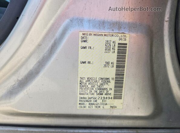 1N4AL3AP5GC219494 2016 NISSAN ALTIMA Серебряный Вид подкапотного пространства