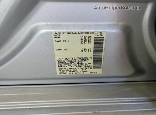 1N4AL3AP5GC236036 2016 NISSAN ALTIMA Серебряный Вид подкапотного пространства