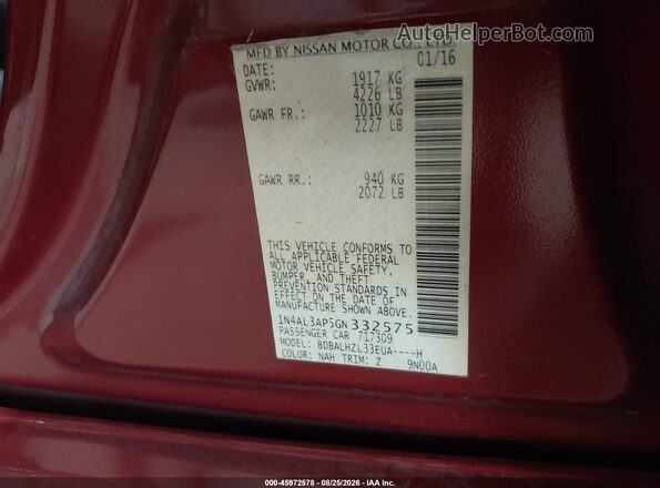 1N4AL3AP5GN332575 2016 NISSAN ALTIMA Красный Вид подкапотного пространства