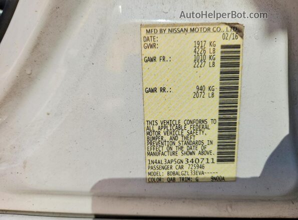 1N4AL3AP5GN340711 2016 NISSAN ALTIMA White Vista del compartimento del motor