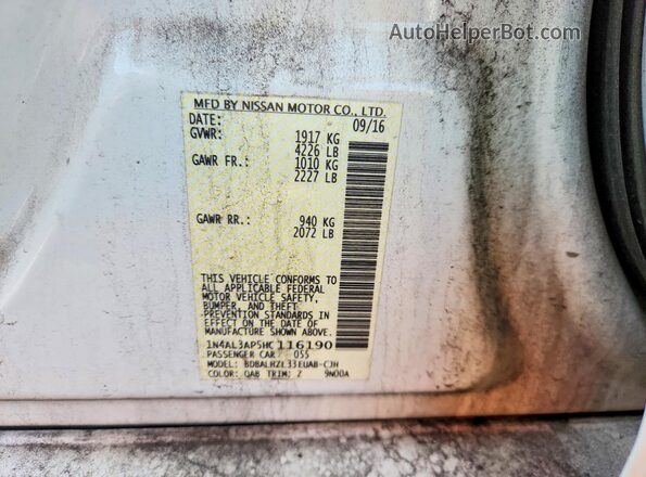 1N4AL3AP5HC116190 2017 NISSAN ALTIMA Белый Вид подкапотного пространства
