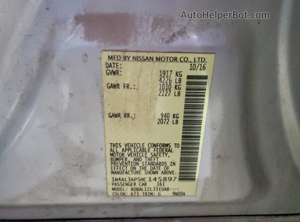 1N4AL3AP5HC145897 2017 NISSAN ALTIMA Серебряный Вид подкапотного пространства