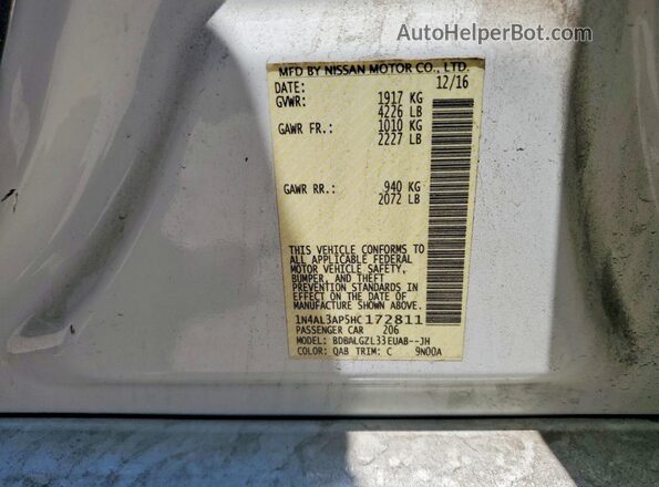 1N4AL3AP5HC172811 2017 NISSAN ALTIMA Белый Вид подкапотного пространства