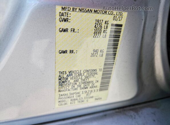 1N4AL3AP5HC192833 2017 NISSAN ALTIMA Silver Շարժիչի բաժամունքի տեսք