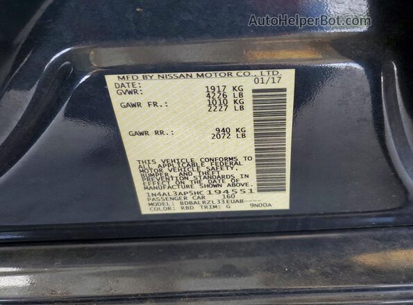 1N4AL3AP5HC194551 2017 NISSAN ALTIMA Черный Вид подкапотного пространства