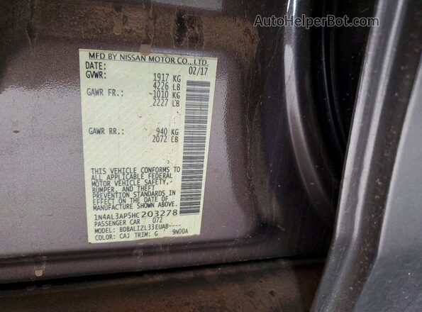 1N4AL3AP5HC203278 2017 NISSAN ALTIMA Серый Вид подкапотного пространства