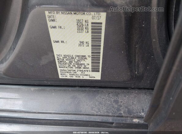 1N4AL3AP5HC296495 2017 NISSAN ALTIMA Серый Вид подкапотного пространства