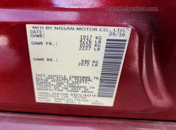 1N4AL3AP5HN305409 2017 NISSAN ALTIMA Red Engine compartment view