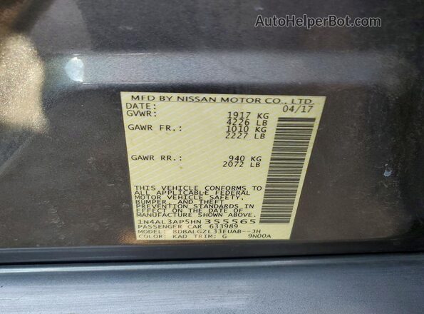 1N4AL3AP5HN355565 2017 NISSAN ALTIMA Gray ძრავის განყოფილების ხედი