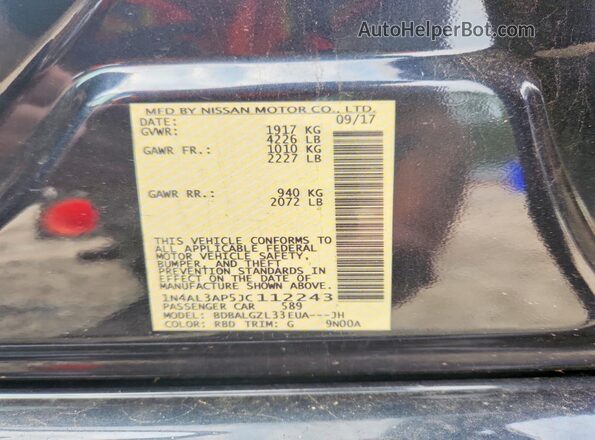 1N4AL3AP5JC112243 2018 NISSAN ALTIMA Черный Вид наклейки с VIN-кодом