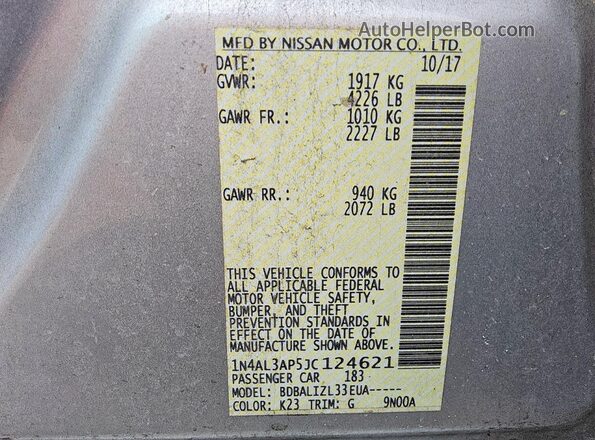1N4AL3AP5JC124621 2018 NISSAN ALTIMA Silver Widok komory silnika